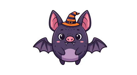 Fototapeta premium Cartoon Bat Wearing Witch Hat.
