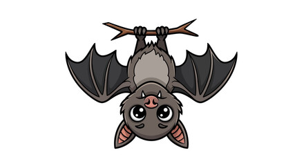 Fototapeta premium Cartoon Bat Hanging Upside Down.