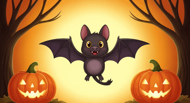 Black flying bat with big eyes.