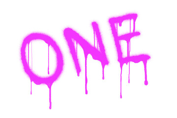 "One" written in pink spraypaint graffiti - isolated grunge texture with no background © Gary