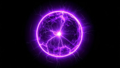 Glowing purple plasma sphere with electric arcs radiating outward, symbolizing energy, electricity, and dynamic scientific visualization.