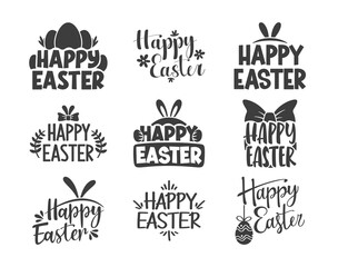 Obraz premium Happy Easter black-and-white hand-lettered and stylized fonts festive typography isolated set