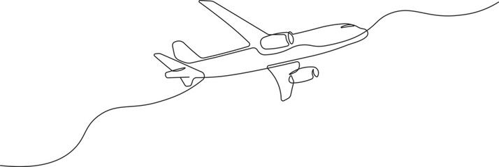 Continuous Single Line Airplane Route. International Flight Routes and Business Travel Concept, Minimal Line Style with Line Contour Vector © ideartstuff