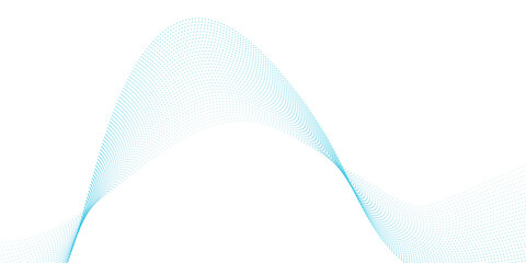 Light blue abstract dotted wave with flowing particle curves and halftone gradient mesh texture, modern technology soundwave background for presentation and banner