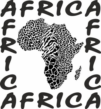 Africa, continent silhouette, wild animal skin padding