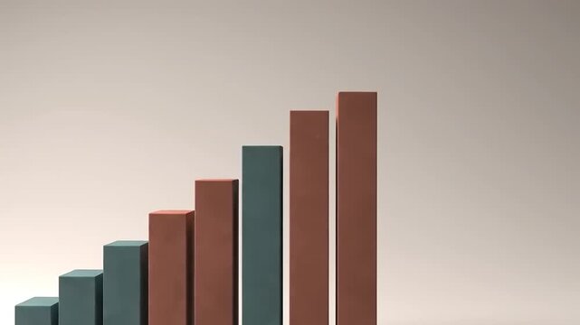 Bar chart showing upward trend with alternating colors representing growth.