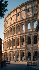 Obraz premium a photo of the colosseum in Rome, from ground level, but with modern additions, signage and product advertisements to turn it into a shopping mall