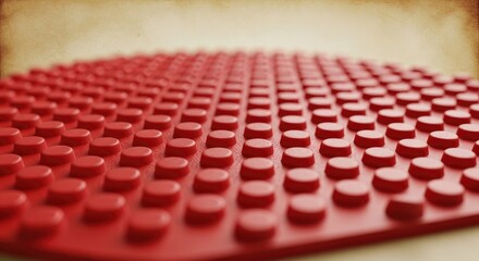 Close-up of a red building block baseplate creating a textured pattern with shallow depth of field.