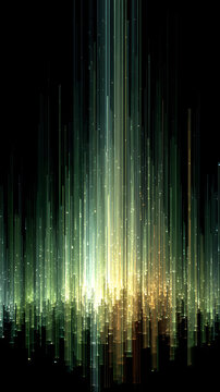 abstract digital data stream, vertical lines of faint green and white light fading into black, glitch art aesthetic, subtle noise, matrix vibe but minimal and elegant, dark tech background, clean