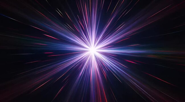 Abstract cosmic explosion with burst of colorful light rays emanating from center