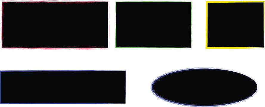 Black geometric shape set with colored outlines including rectangles and oval silhouettes