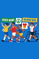 Fototapeta premium Vector Illustration of Athletes Marching Together for Peace