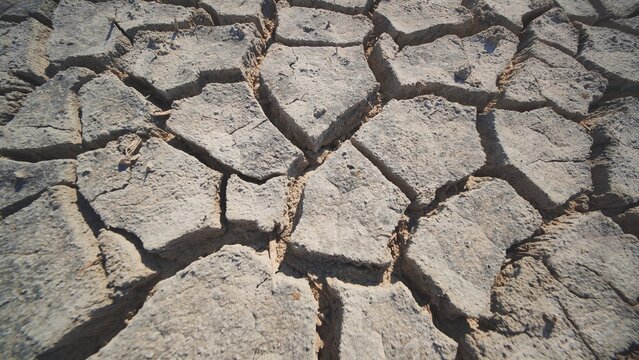 Dry, cracked earth forms a stark pattern, highlighting the impact of drought and climate change