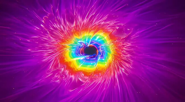 Vibrant Rainbow Wormhole Tunnel, Cosmic Energy Vortex, Abstract Sci-Fi Space Travel Animation Loop