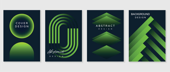 Fototapeta premium Modern gradient poster background vector set. Abstract cover template with monotone perspective geometric prism shape. Ideal design for social media, cover, banner, flyer.