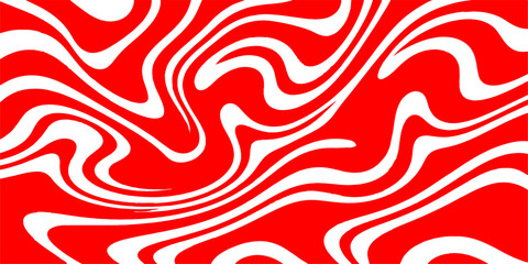 Abstract red and white vector wallpaper featuring seamless yellow wave lines and a swirl pattern for a decorative textile texture design © Md
