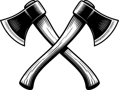 Vintage crossed axes illustration in woodcut style