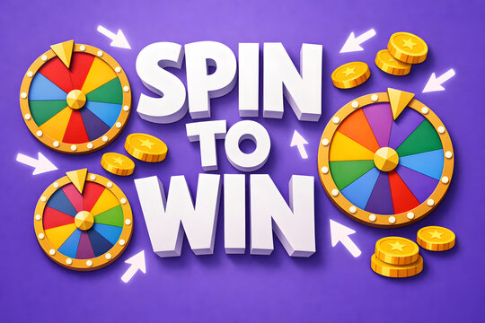 Spin to Win 3D Paper Cut Text with Prize Wheels on Electric Purple