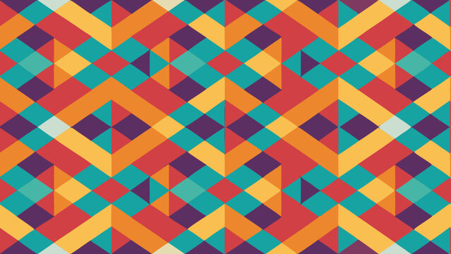 Retro geometric pattern with colorful triangles and squares design