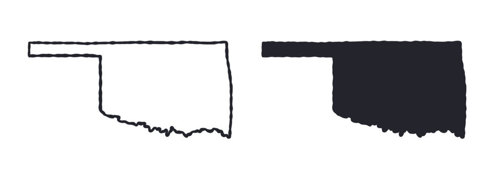Oklahoma USA state map silhouette and outline map. Vector shapes of us state, isolated on white. Perfect for infographics, geography design, education, and maps.