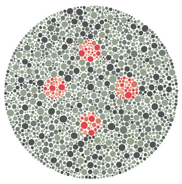 Abstract vision test graphic with a multi-colored dot pattern, representing the challenges of color perception and digital eye screening