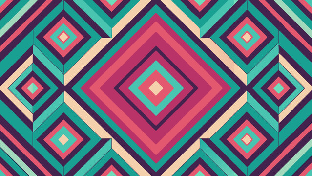 Abstract geometric pattern featuring concentric diamonds and vibrant colors
