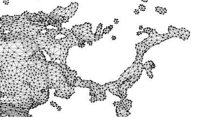 Fototapeta premium Abstract liquid plexus style geometric mesh with interconnected dots and lines forming a tech inspired background.