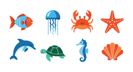 Colorful marine life collection on white © Sigma