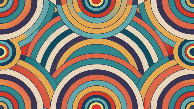 Retro concentric semicircle pattern with red orange blue colors