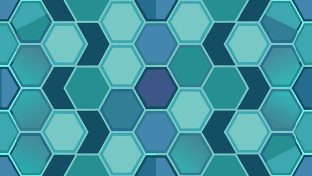 Seamless geometric pattern with hexagons in shades of blue