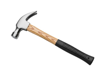 Sturdy claw hammer featuring a polished steel head and a classic wooden handle with rubber grip
