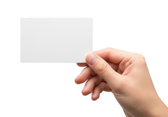 Obraz premium A close up view of a human hand holding a blank rectangular paper card for professional branding