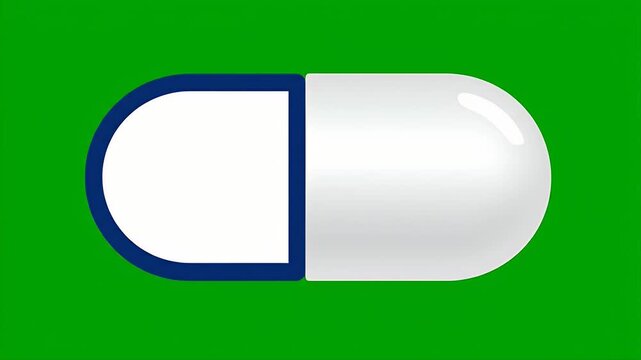 A pill-shaped graphic on a green backdrop, split in half with blue accents, and a white interior