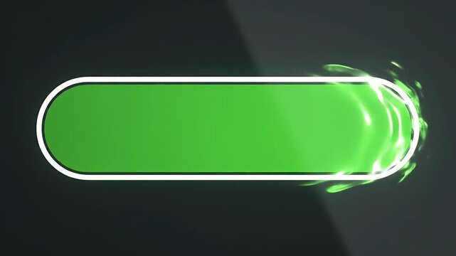 Glowing green oval button with white outline on dark background