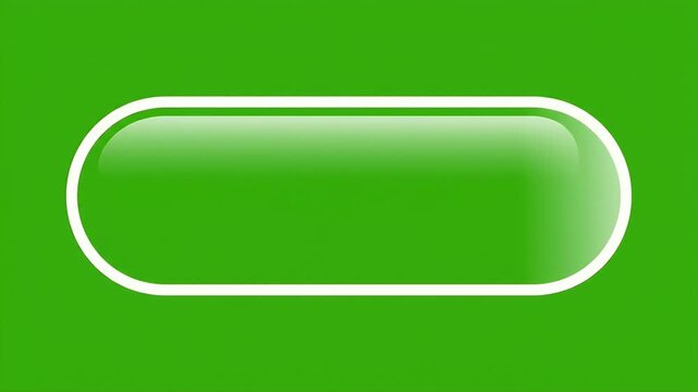 A shiny, rounded, elongated green button with a white outline on a green background