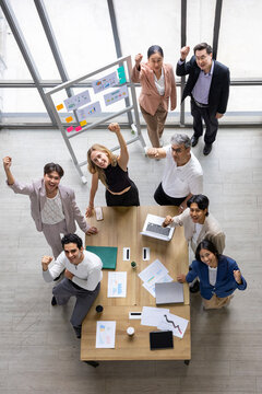 Group portrait of diverse employee business people team meeting working together in the office building in formal jacket for leadership global teamwork and success cooperation partnership concept