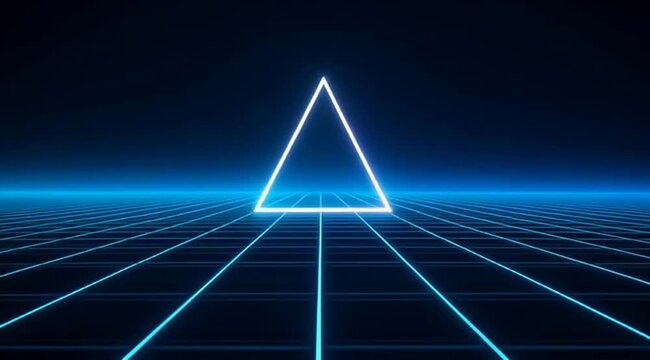 Futuristic Neon Triangle on a Glowing Grid Synthwave Aesthetic Background Art