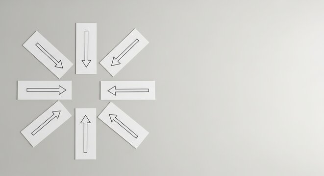 Minimalist concept showing multiple arrows pointing in the same direction. Represents teamwork, alignment, and shared goals in business