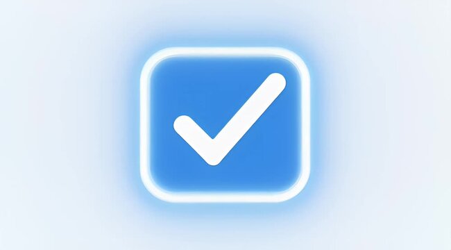 Illustration of a glowing blue square with a white check mark inside