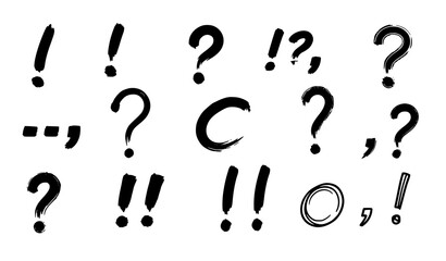 Doodle punctuation marks hand drawn exclamation and question symbol vector collection
