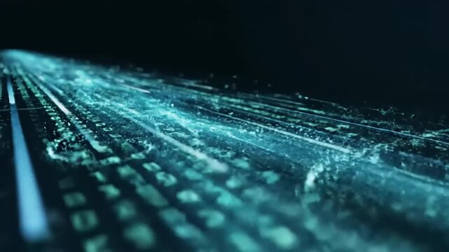 Abstract Futuristic Digital Data Flow in Cyberspace | High-Speed Information Network Stream and Green Alphanumeric Characters on Dark Background