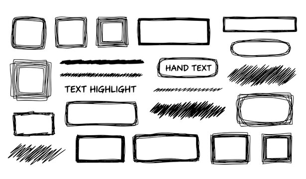 Freehand square rectangle borders doodle frames hand drawn scribble box vector collection