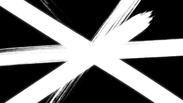 Abstract black and white cross shape with rough edges and light