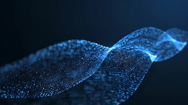 Abstract blue particle wave flowing in a dark, cosmic void