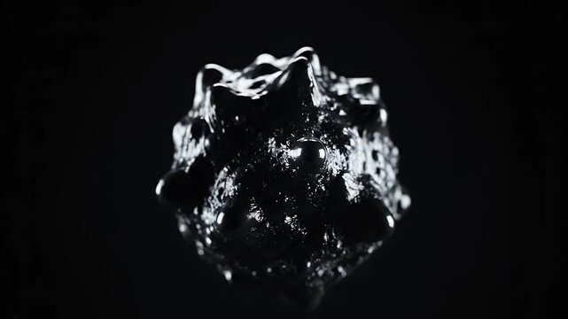 Glistening, dark, amorphous form with reflective, bulbous protrusions on black background