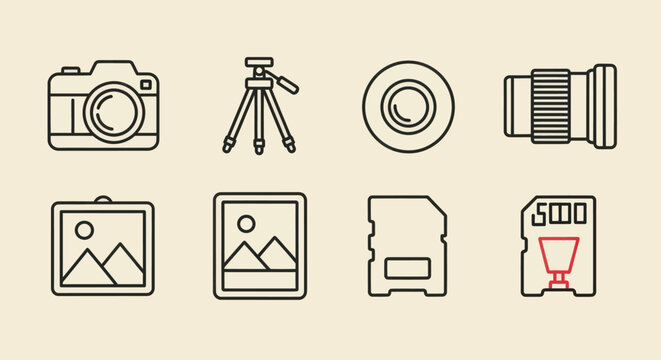 Photography equipment icons on light background