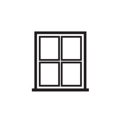 Obraz premium A simple black and white vector icon of a classic four-pane window with a sill, isolated on a white background for architecture and design