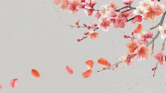 薄灰の背景に桜を右端へ寄せ、左側に長い余白を確保したサイドバー構図