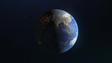 Realistic planet Earth. Spinning globe in outer space. Realistic 3d render © IDSLEY