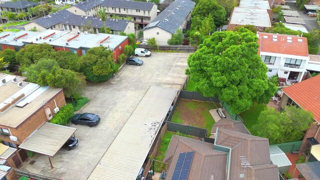 10 March 2026 Panoramic Aerial Drone view of Inner Suburbs of Melbourne housing, roof tops, the streets and the parks, the roads and trees of Ascot Vale Moonee Ponds Essendon VIC Australia